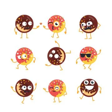 Donuts - vector set of mascot illustrations. Stock Illustration