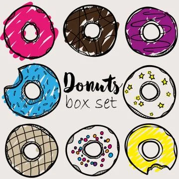Donuts vector sketch set. Hand drawn design elements Illustrazione stock