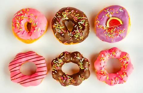 Donuts, white background, quantity 6 pieces Stock Photos