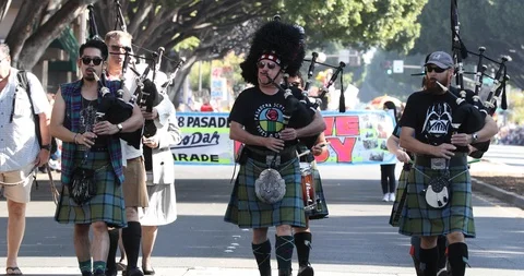Doo Dah Parade Bag Pipers 2 Stock Footage 98567591