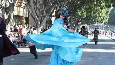 Doo Dah Parade Belly Dancer with Fairy Wings Stock Footage 98540519