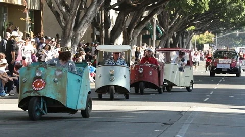 Doo Dah Parade Electric Carts Slow Motion Stock Footage 98559513