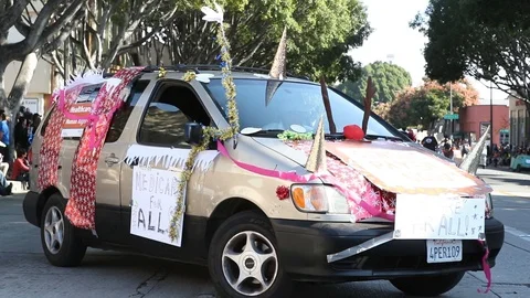 Doo Dah Parade Single Payer Healthcare Van Stock Footage 98555586