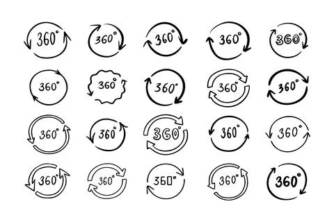 Doodle 360 degree. Hand drawn outline style set Stock Illustration