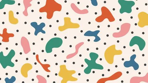 Doodle abstract background with hand drawn colorful shapes, blobs and dots Stock Illustration