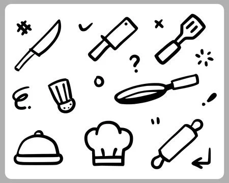 Doodle abstract of chef icon, Thin Line art Set Include of tools cooking 스톡 일러스트