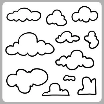 Doodle abstract of clouds. Thin Black Line Set of clouds in Vector Illustrazione stock