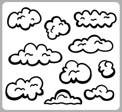 Doodle abstract of clouds. Thin Black Line Set of clouds in Vector Иллюстрация