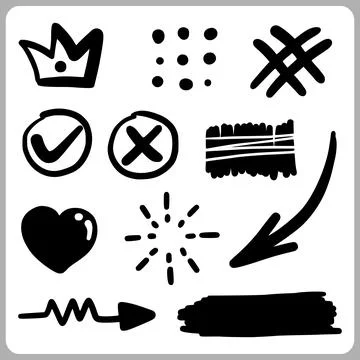 Doodle abstract of Swash Black Thin Line Set Include of Heart Stockillustratie