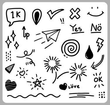 Doodle abstract of Swash Black Thin Line Set Include of Heart 库存插图