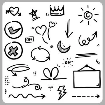 Doodle abstract of Swash Black Thin Line Set Include of Heart イラスト素材