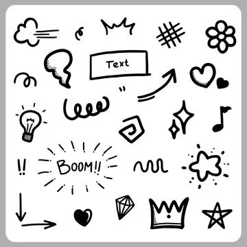 Doodle abstract of Swash Black Thin Line Set Include of Heart Stock Illustration