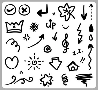 Doodle abstract of Swash Black Thin Line Set Include of Heart Stock Illustration