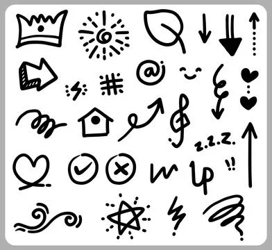 Doodle abstract of Swash Black Thin Line Set Include of Heart Stock Illustration