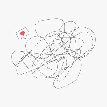 Doodle abstract tangled scribble random chaotic lines with love bubbles Illustrazione stock