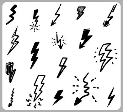 Doodle abstract thunder. Thin Black Line Set of lightning in Vector 스톡 일러스트