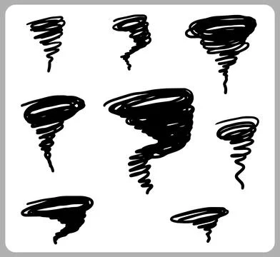 Doodle abstract tornado. Thin Black Line Set of windstorm in Vector 스톡 일러스트