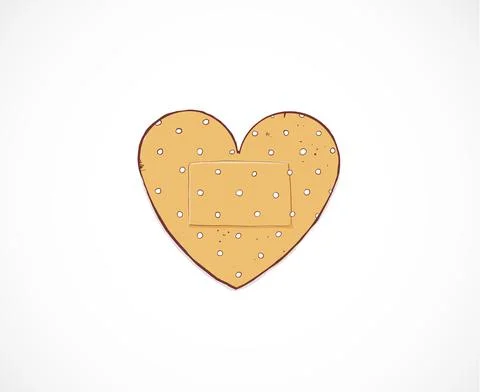 Doodle adhesive plaster in shape of heart on white background. Illustrazione stock