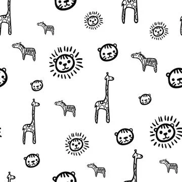 Doodle african animals seamless vector pattern Stock Illustration