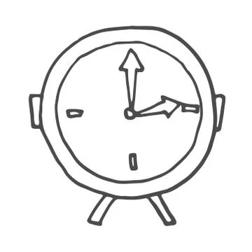 Doodle alarm clock. Vector illustration isolated on white background. Stock Illustration