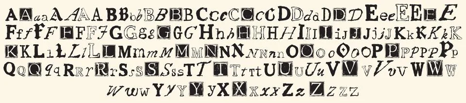 Doodle alphabet set, vector hand drawn grunge different letters Illustrazione stock