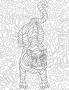 Doodle animal vector line drawing pattern circles. Digital lineart image tiger Stock Illustration