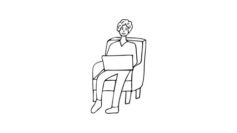 Doodle animation of young man sitting on armchair and working on laptop. Stock Footage 159285740