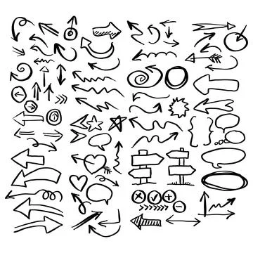 Doodle arrow and signs set vector illustration sketch hand drawn with black l Stock Illustration