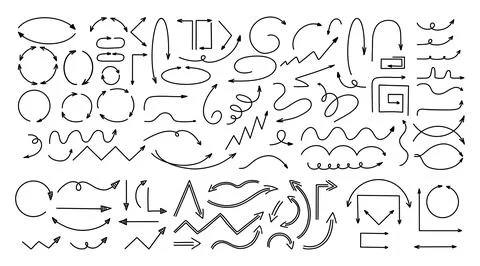 Doodle Arrows And Pointers Set. Hand Drawn UI Elements For Dashboard Design.. Stock Illustration