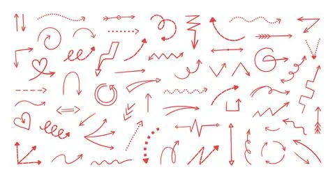 Doodle arrows. Hand drawn direction signs. Cartoon abstract sketch. Pencil Stock Illustration