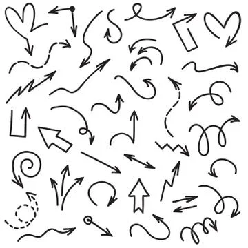 Doodle arrows. Handwriting scribble sketch line arrowheads. Arrow isolated on Stock Illustration