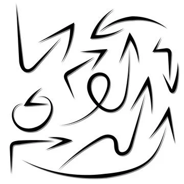 Doodle arrows thin lines set. Vector hand drawn arrow elements isolated on wh Stock Illustration