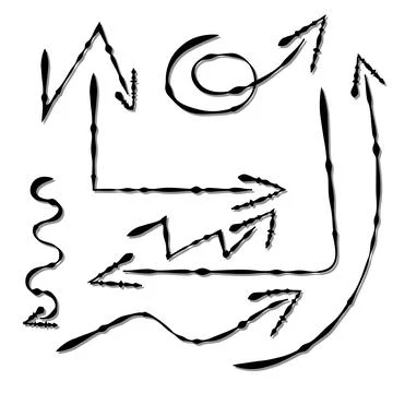 Doodle arrows thin lines set. Vector hand drawn arrow elements isolated on wh Stock Illustration