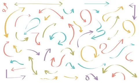 Doodle arrows vector set, hand drawn thin line arrows Stock Illustration