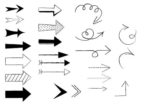 Doodle arrows on white background. Vector illustration. Stock Illustration