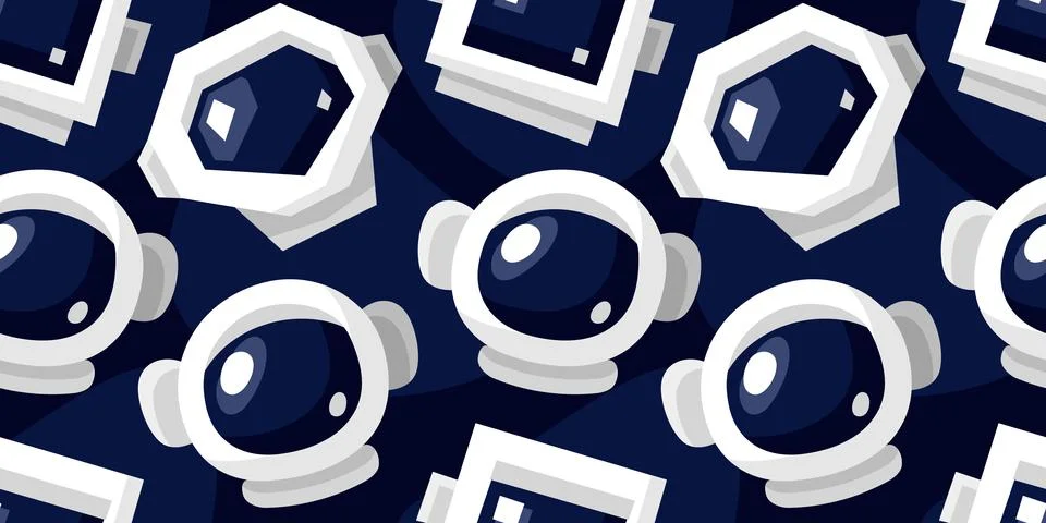 Doodle Astronaut Helmet. Pattern with different types Space suit element in Stock Illustration