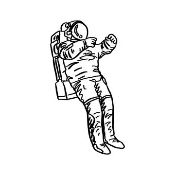 Doodle astronaut vector illustration sketch hand drawn with black lines isola Stock Illustration