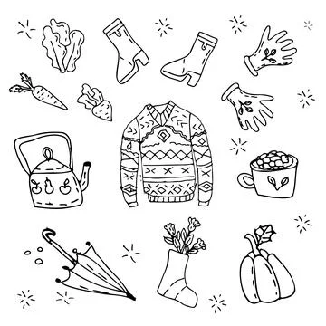 Doodle autumn background with cozy elements Stockillustratie