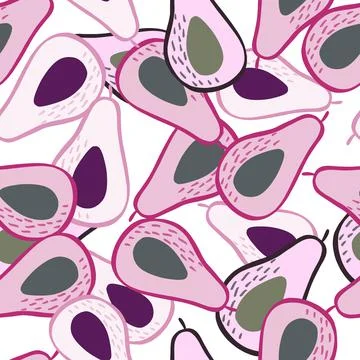 Doodle avocado seamless pattern. Hand drawn botanical backdrop. Stock Illustration