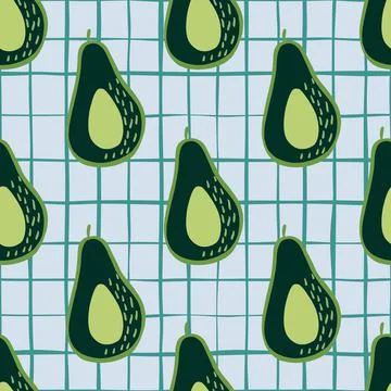 Doodle avocado seamless pattern. Hand drawn botanical backdrop. Illustrazione stock