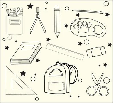 Doodle back to school, children's school supplies, can be used for children's co Stock Illustration
