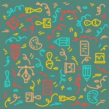 Doodle background of artistic instruments. Pattern materials for drawing Stock Illustration