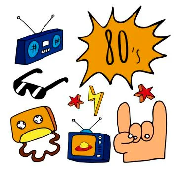 Doodle background with different elements of the 80s イラスト素材