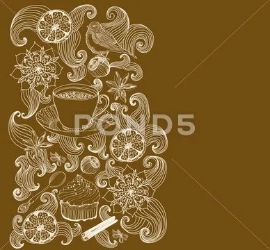 Doodle background for tea time Stock Illustration