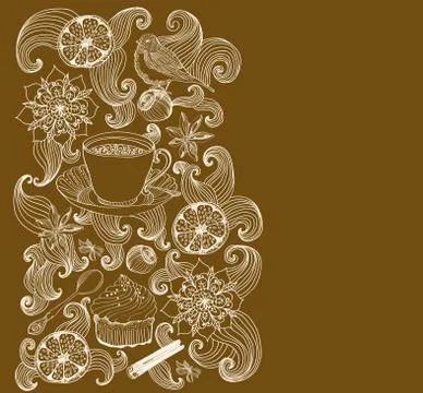 Doodle background for tea time Stock Illustration