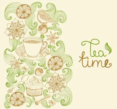 Doodle background for tea time Stock Illustration
