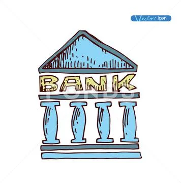 Doodle Bank icon set , hand drawn illustration. Stock Illustration
