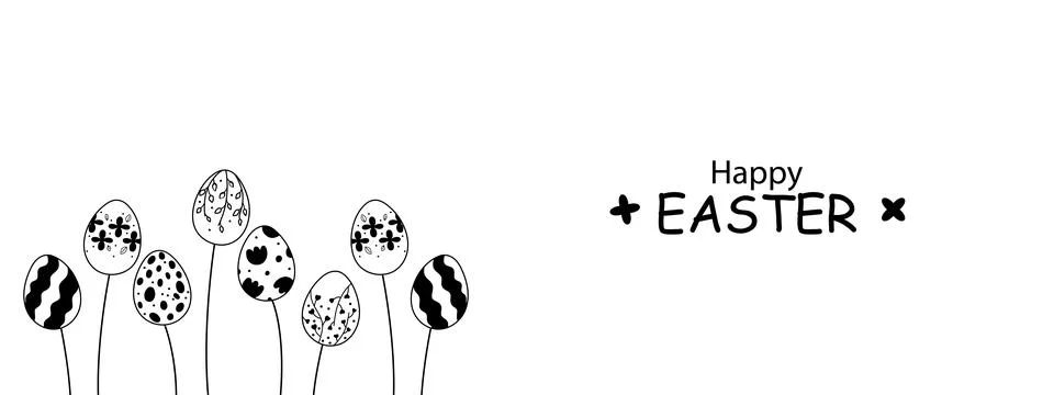Doodle banner for Easter decoration.Silhouettes of Easter eggs growing like Stock Illustration