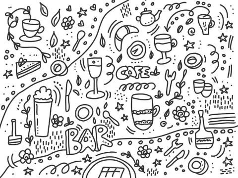 Doodle bar background vector illustration for menu and cafe wall design Stock Illustration