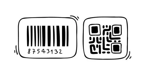 Doodle barcode. Doodle QR code. Hand drawn datum symbols collection. Barcode and Illustrazione stock